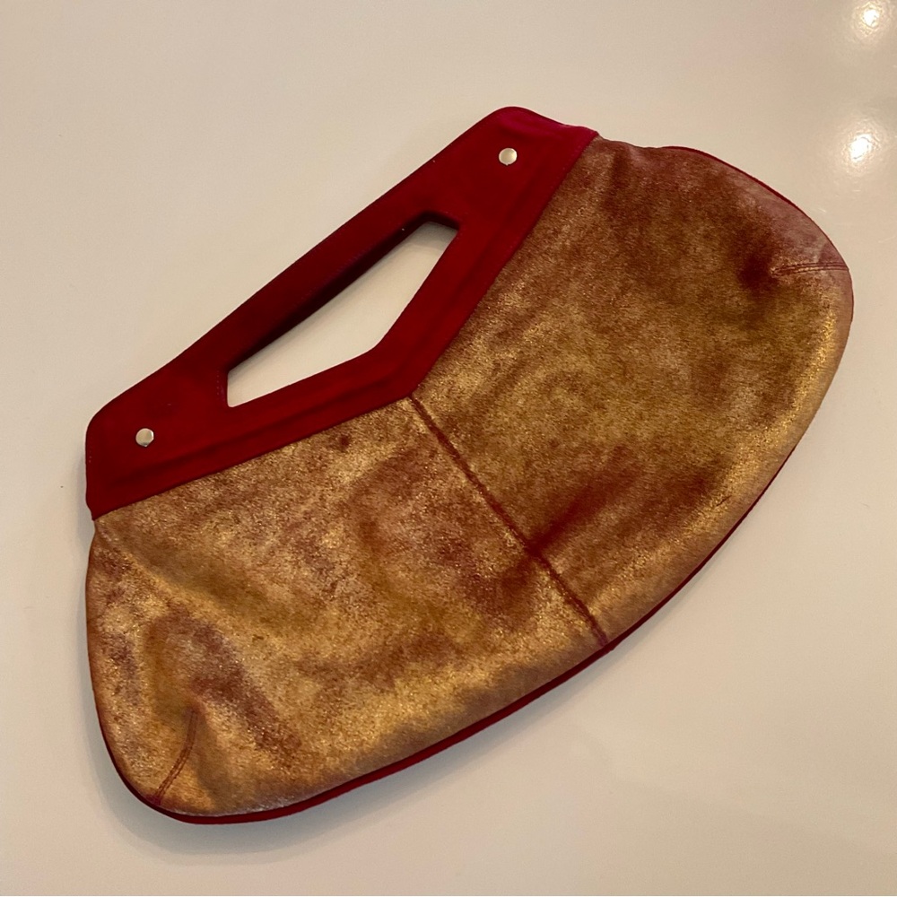 Christopher Kon Large Red and Metallic Gold Suede Clutch